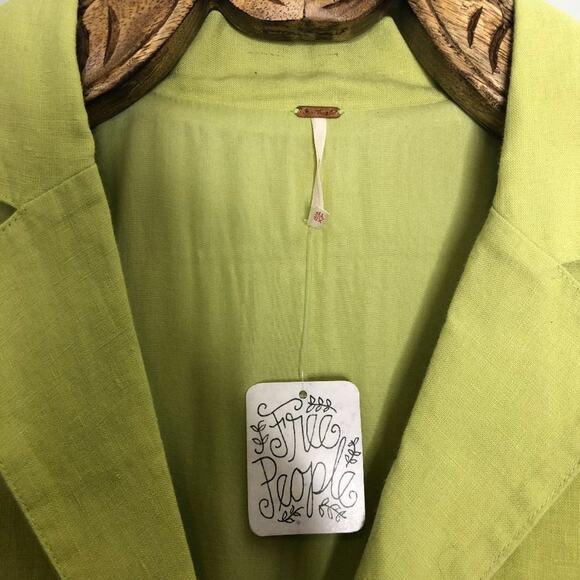 Free People Linen Mini Shirt Dress Button Front Neon Avocado Green New With Tags - Picture 3 of 11